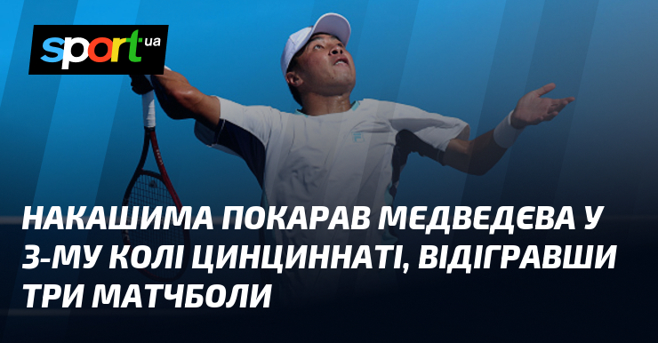 Накашима покарав Медведєва у 3-му колі Цинциннаті, відігравши три матчболи